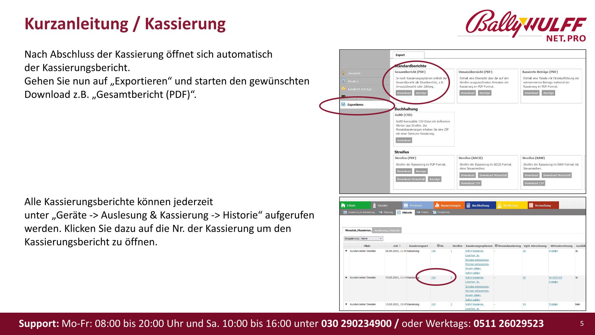 Kurzanleitung Terminal - Kassierungsbericht exportieren